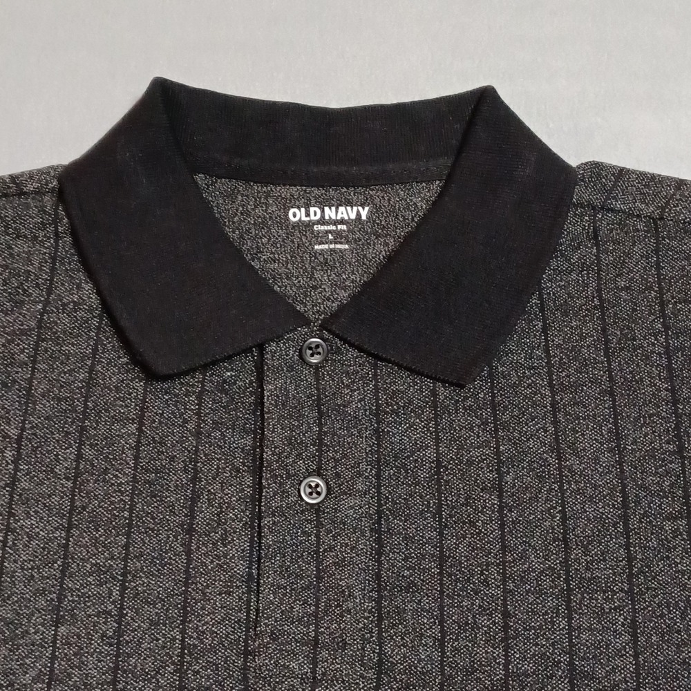Old Navy Mens Classic Fit Pique Polo Shirt Charcoal Grey‎ Pinstripe L 685275-00 - Picture 10 of 10